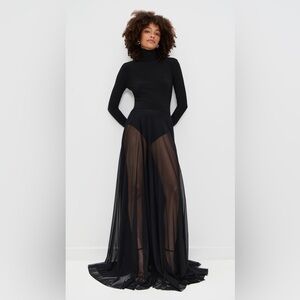 Sheer Black Maxi Skirt - Layered Mesh Overlay